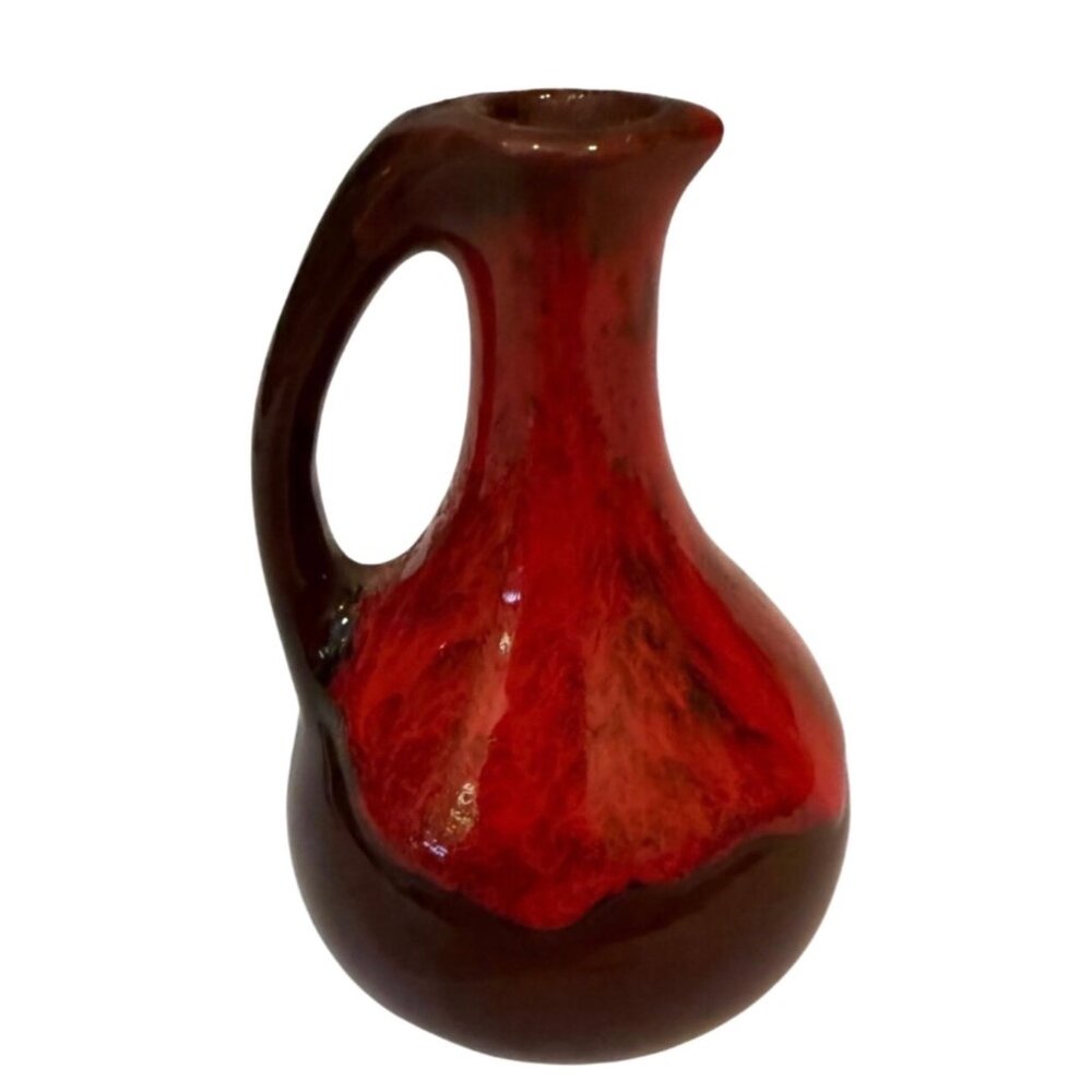 Vintage Red & Brown Ceramic Pitcher Vase With Handle Calgary Cananda